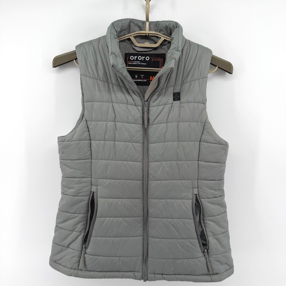 Ororo Women Medium Heated Apparel Vest Gray Puffer Full Zip NO BATTERY